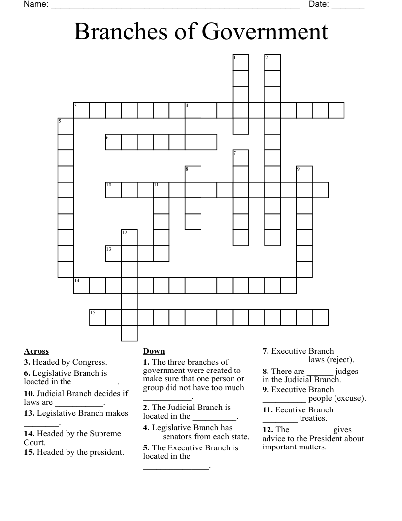 Branches of Government Crossword