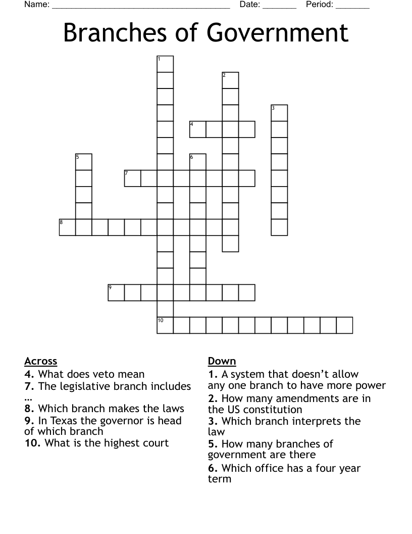 Branches of Government  Crossword