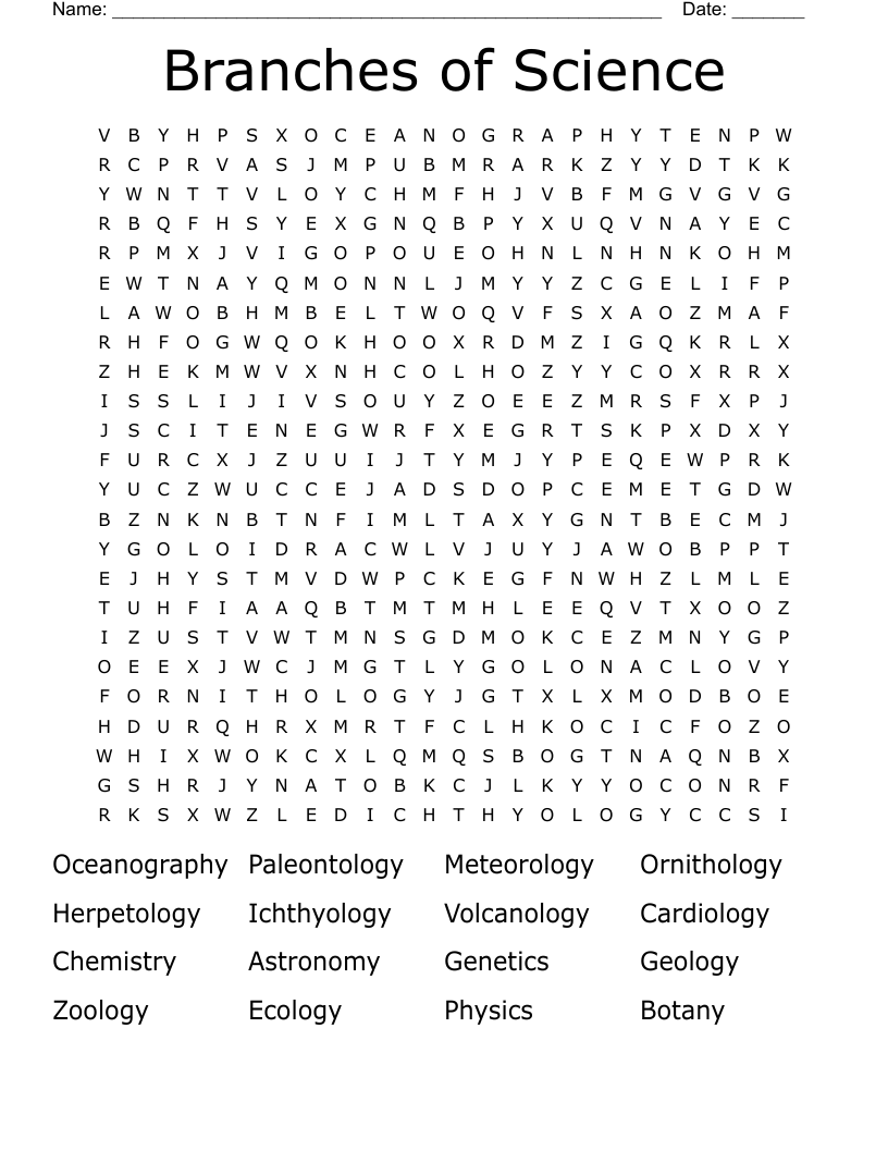 Branches of Science Word Search