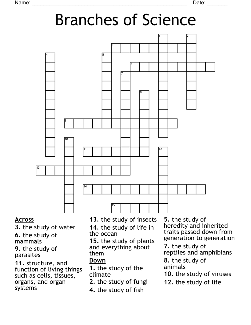 Branches of Science Crossword
