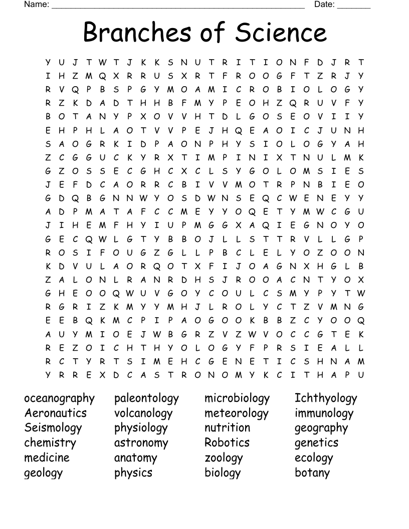 Branches of Science Word Search
