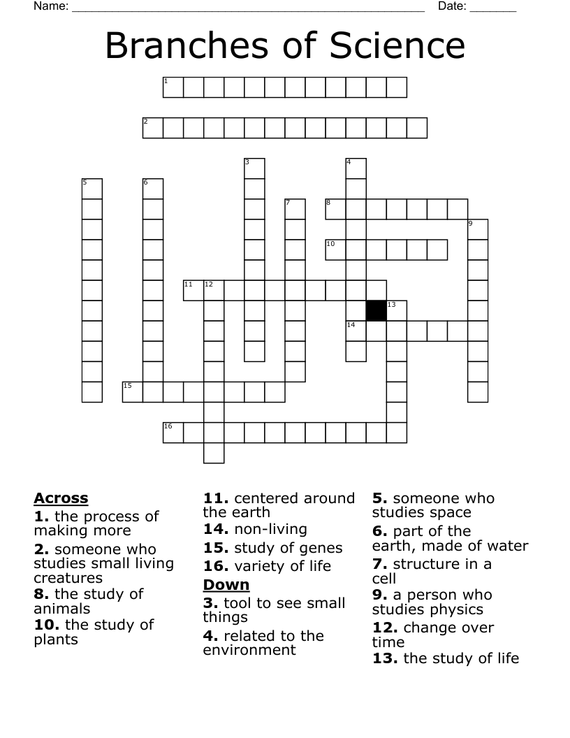 Branches of Science Crossword