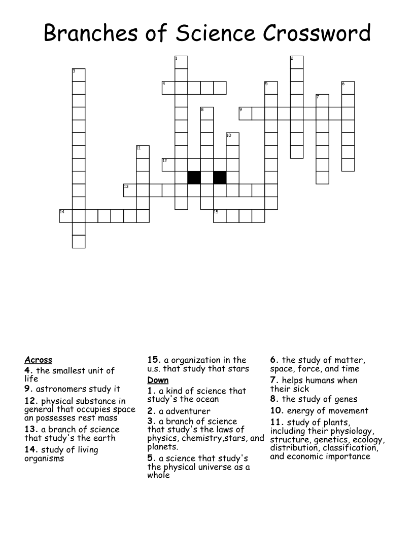 Branches of Science Crossword