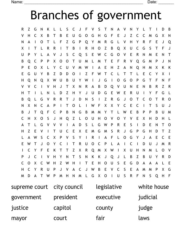 Branches of government Word Search