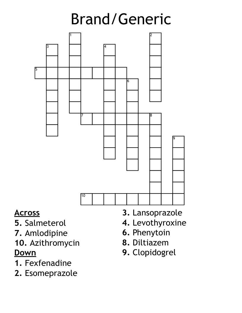 Brand/Generic Crossword