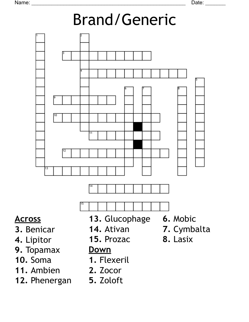 Brand/Generic Crossword