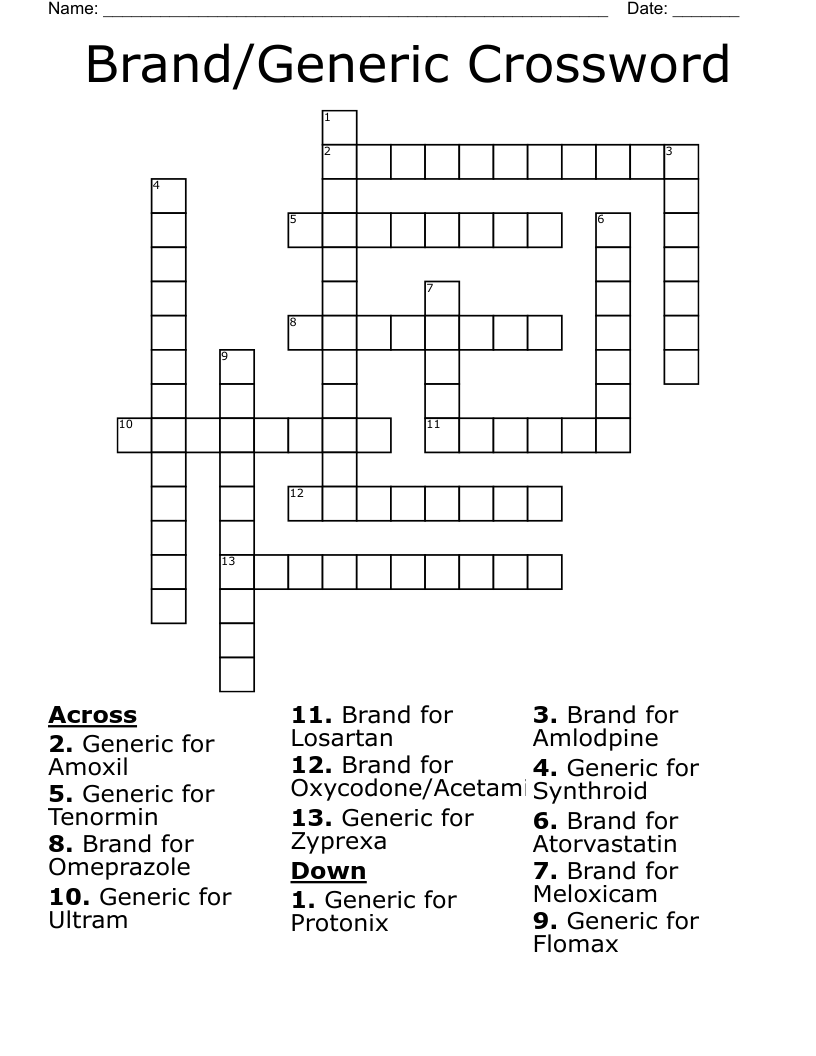 Brand/Generic Crossword