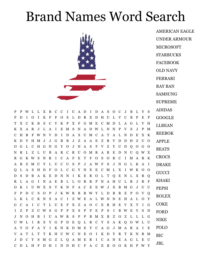 Brand Names Word Search