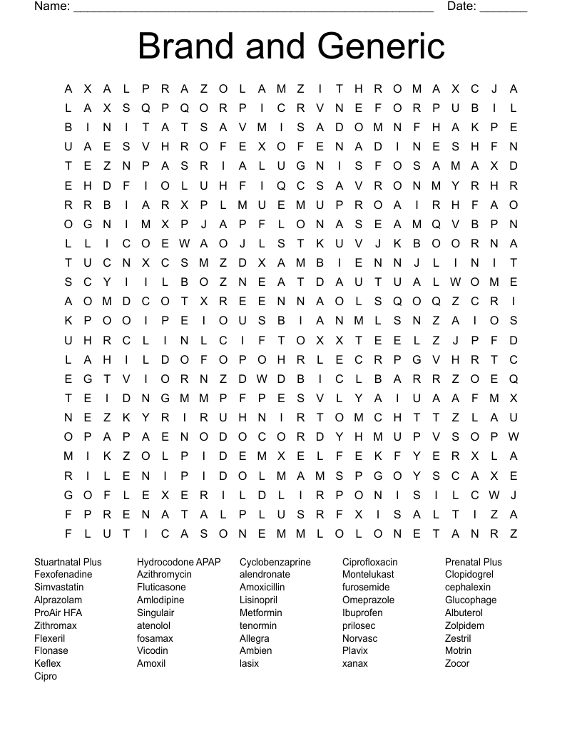 Brand and Generic Word Search