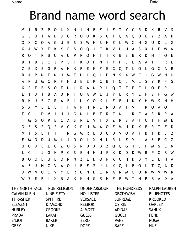 Brand name word search