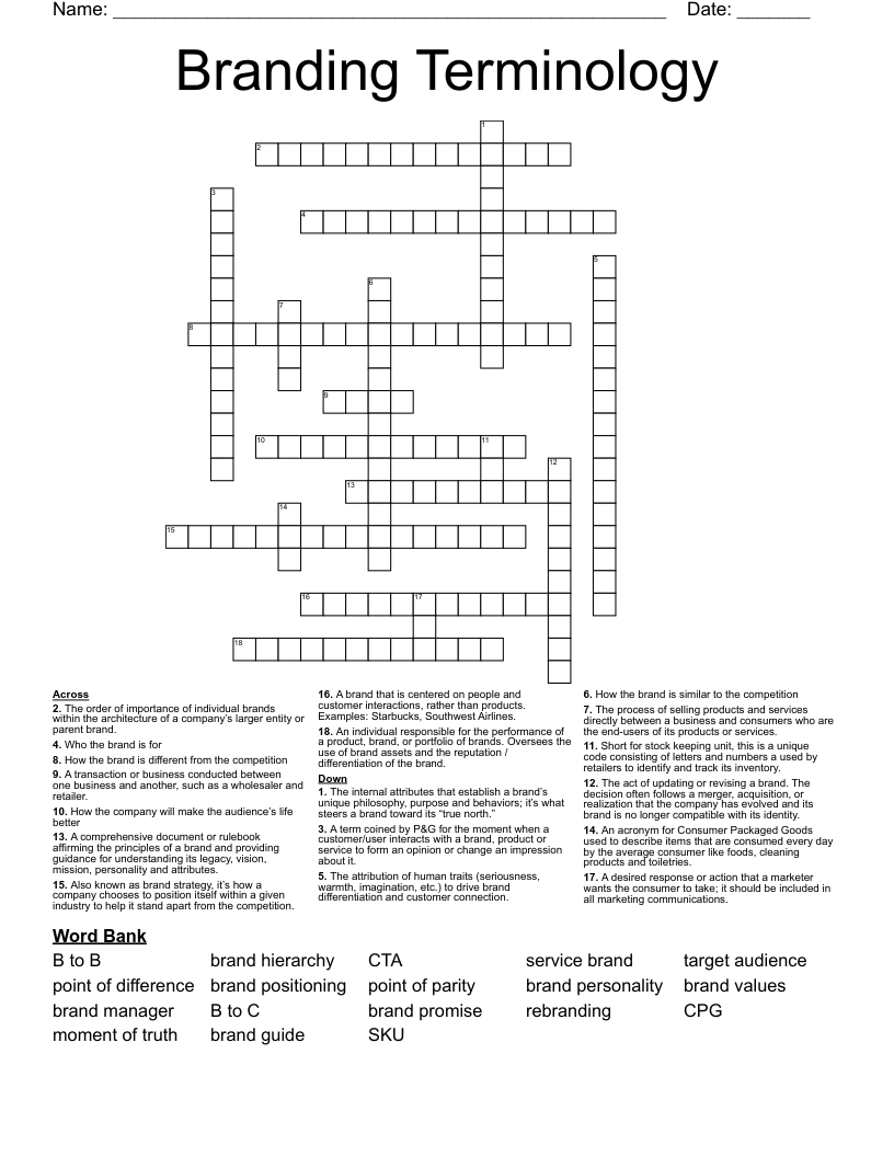 Branding Terminology Crossword