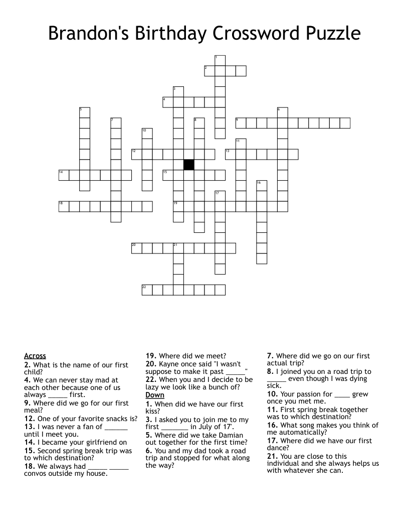 Brandon's Birthday Crossword Puzzle  