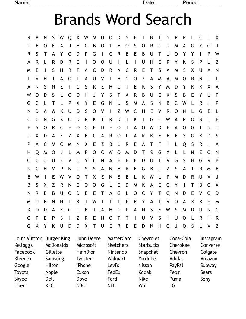 Brands Word Search