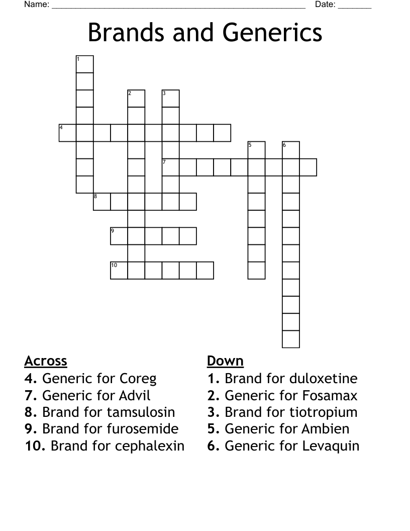Brands and Generics Crossword