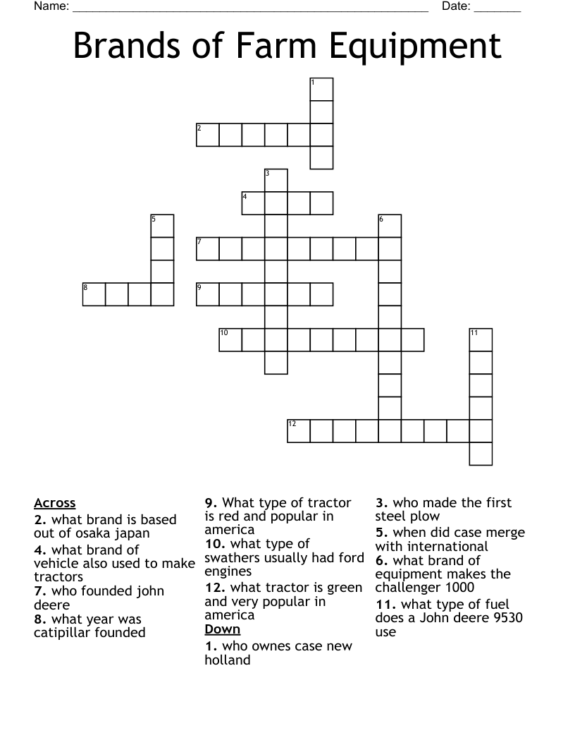 Brands of Farm Equipment Crossword