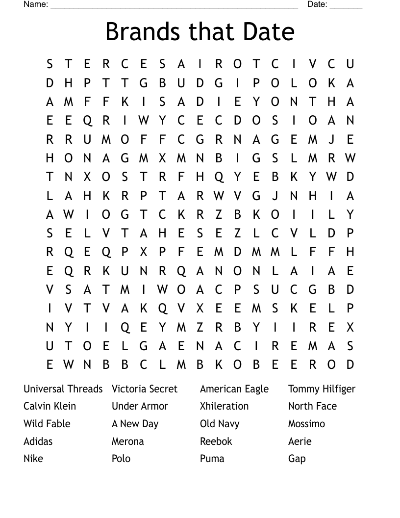 Brands that Date Word Search