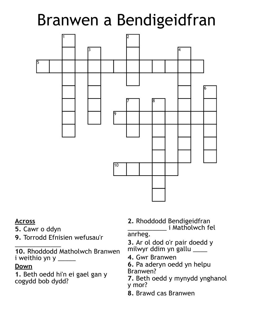 Branwen a Bendigeidfran Crossword