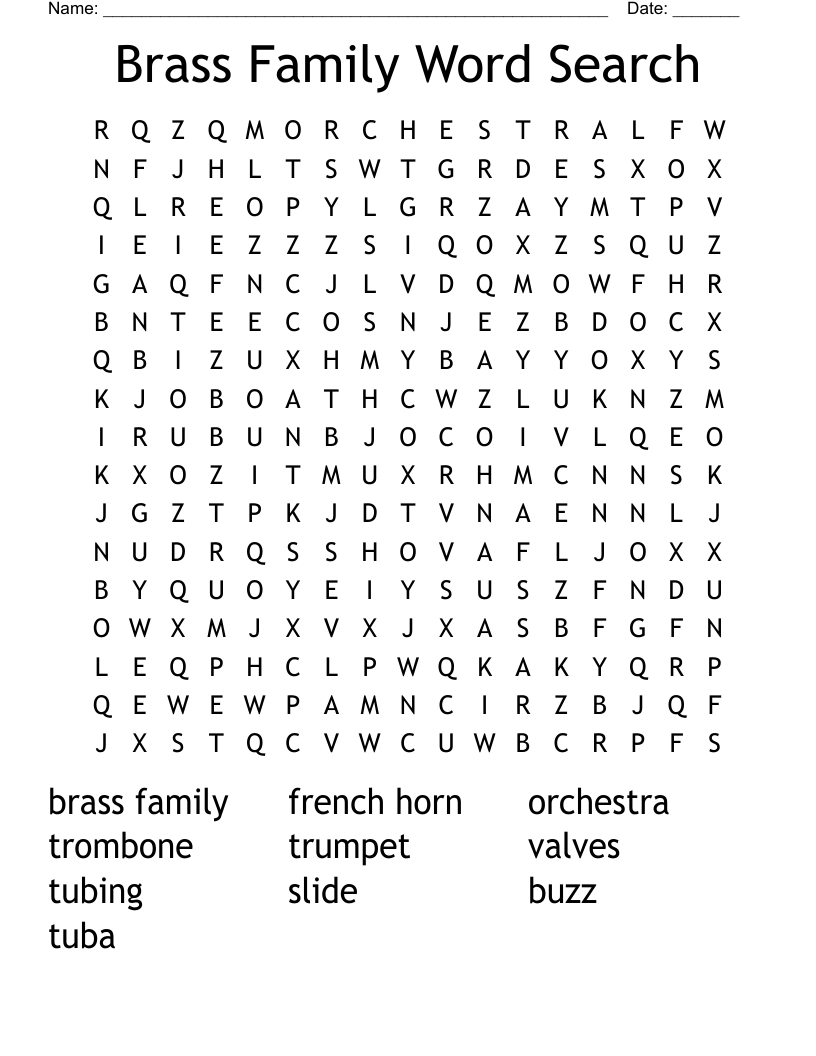 Brass Family Word Search