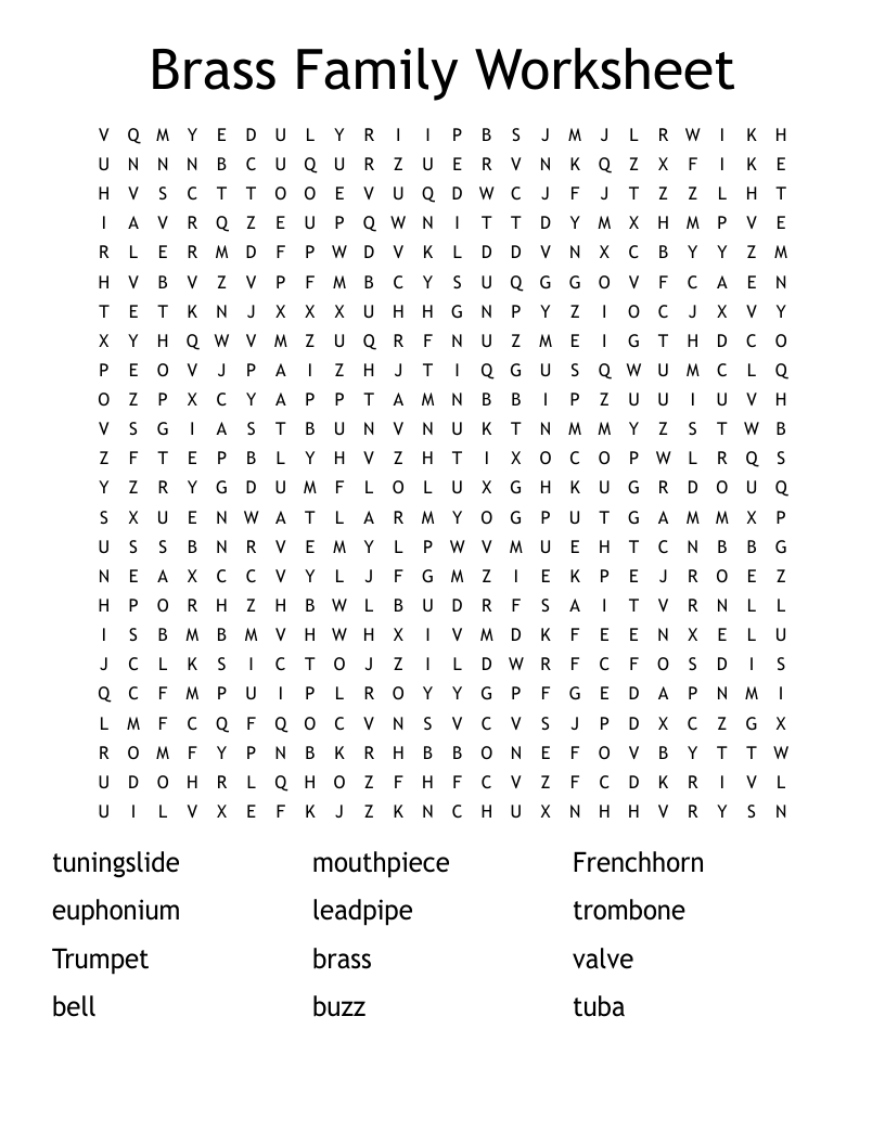 Brass Family Worksheet Word Search