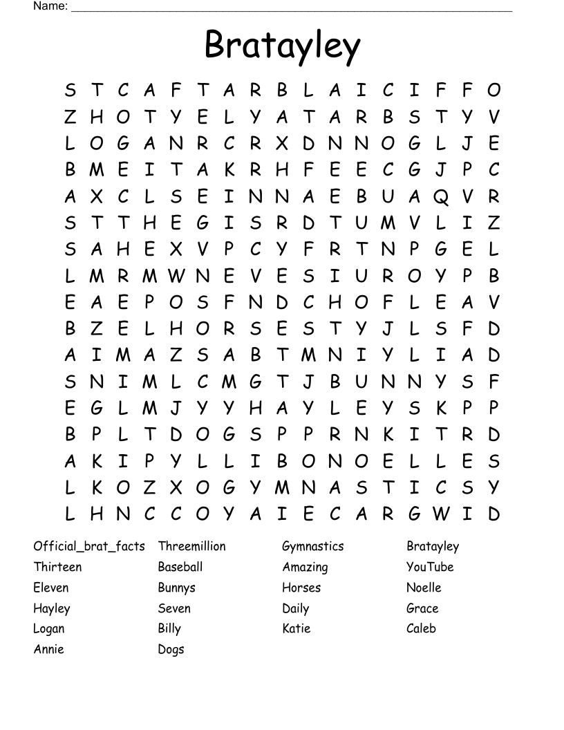 Bratayley Word Search