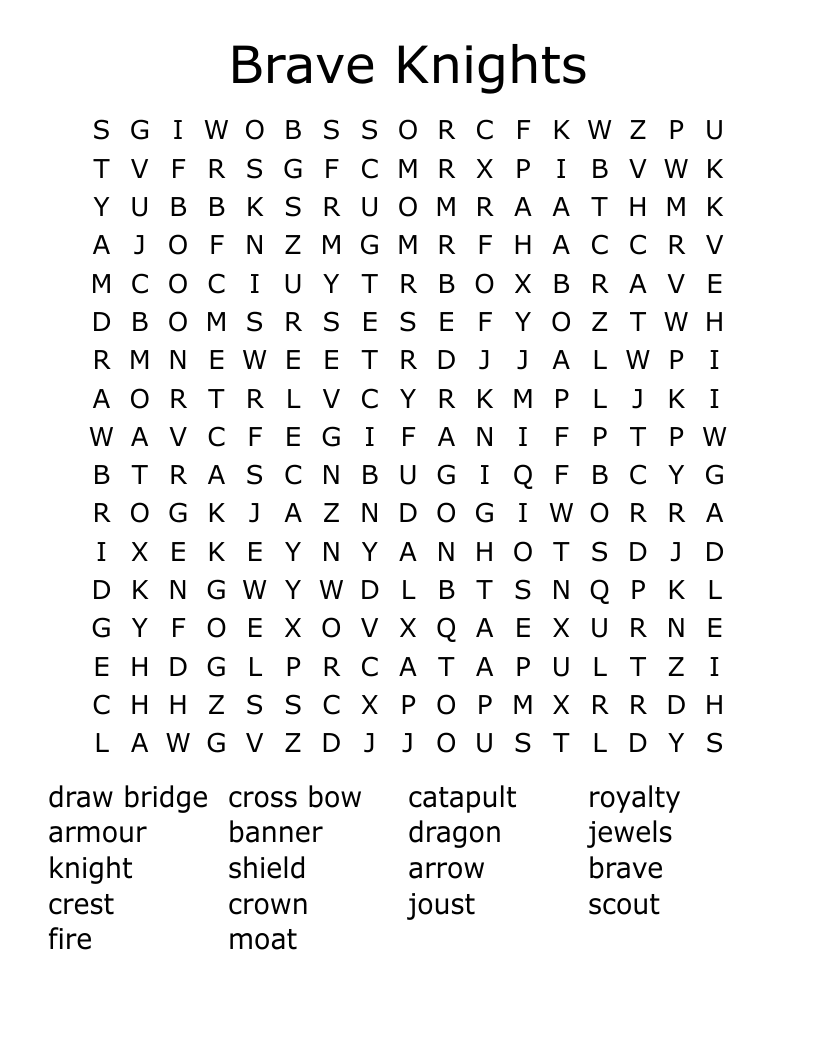 Brave Knights Word Search