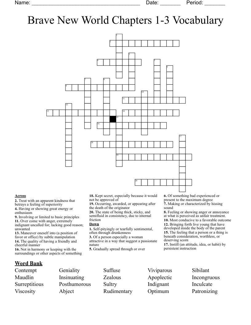 Brave New World Chapters 1-3 Vocabulary  Crossword
