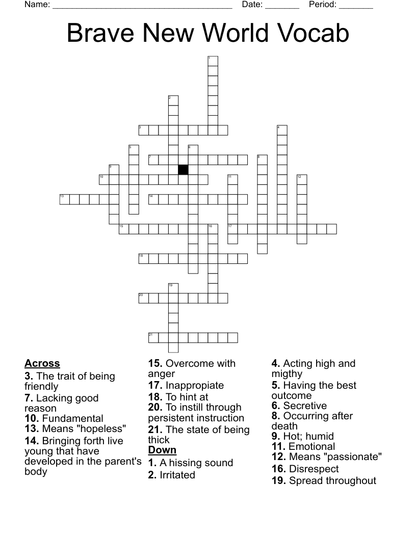 Brave New World Vocab Crossword