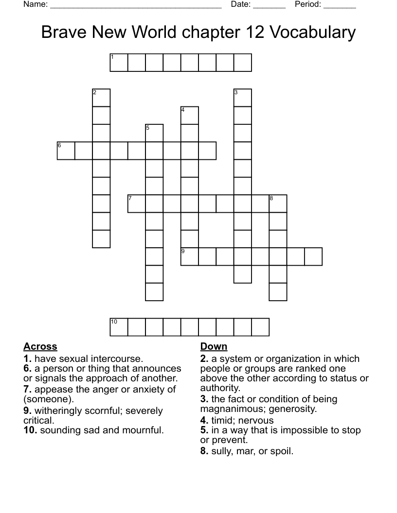 Brave New World chapter 12 Vocabulary Crossword