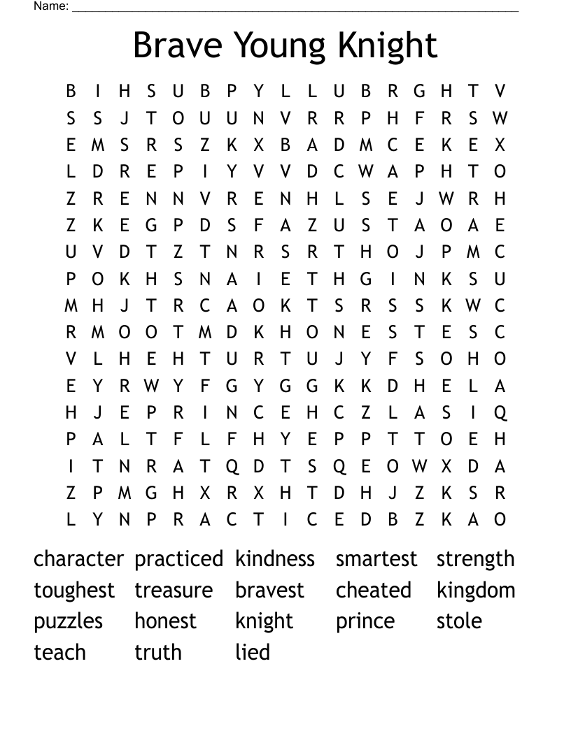 Brave Young Knight Word Search