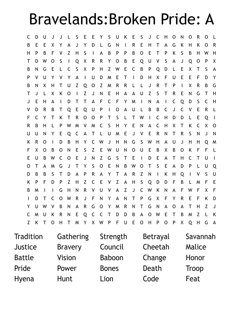Bravelands:Broken Pride: A Word Search