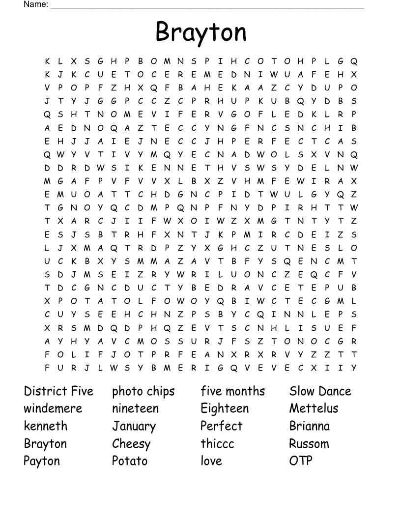 Brayton Word Search