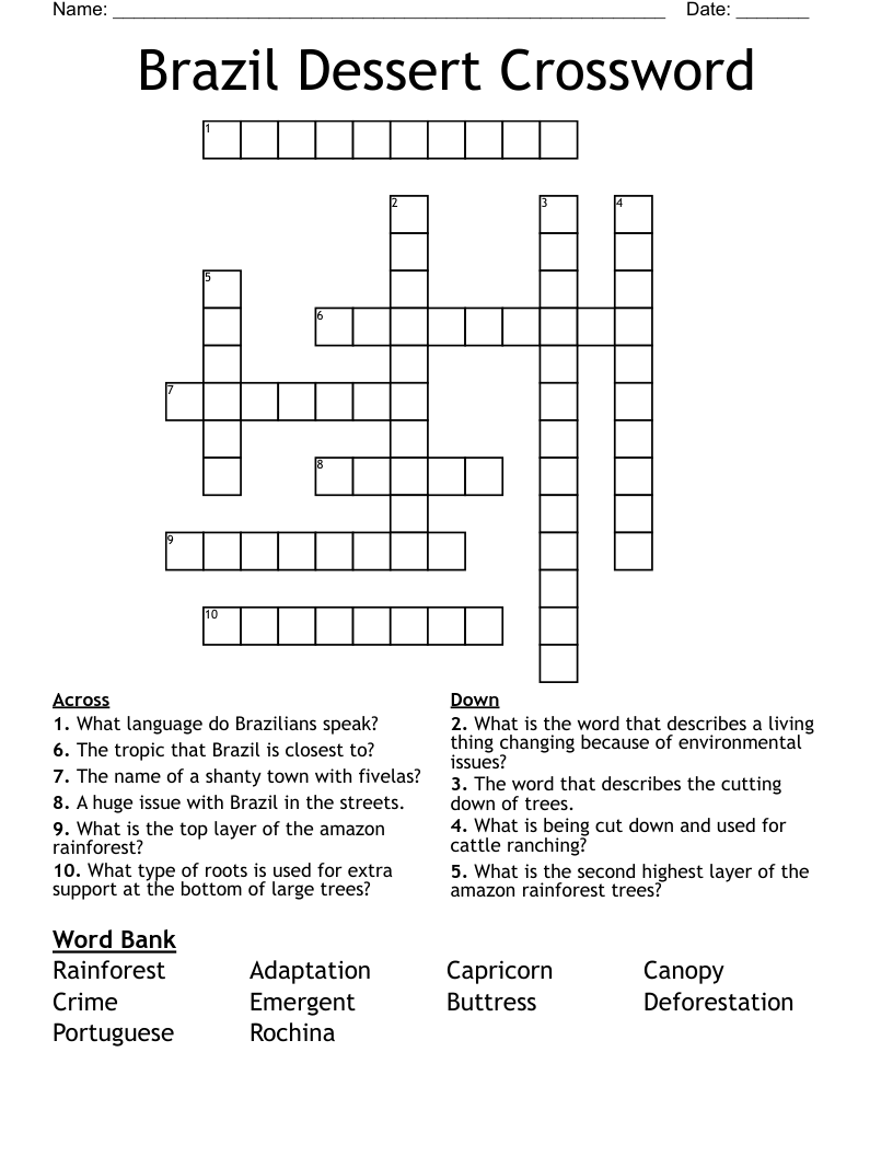 Brazil Dessert Crossword