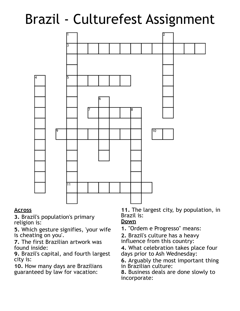 Brazil - Culturefest Assignment Crossword