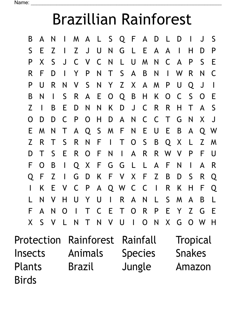 Brazillian Rainforest Word Search