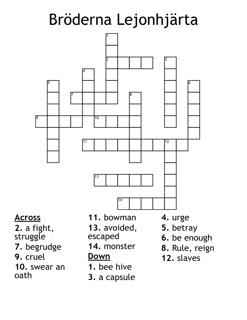 Bröderna Lejonhjärta Crossword