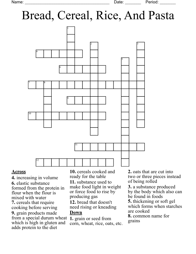 Bread, Cereal, Rice, And Pasta Crossword
