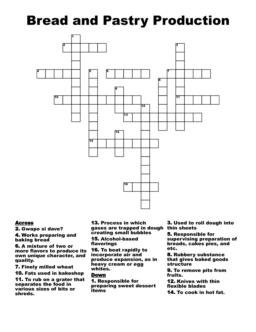Bread and Pastry Production Crossword