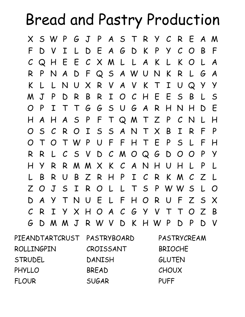 Bread and Pastry Production Word Search