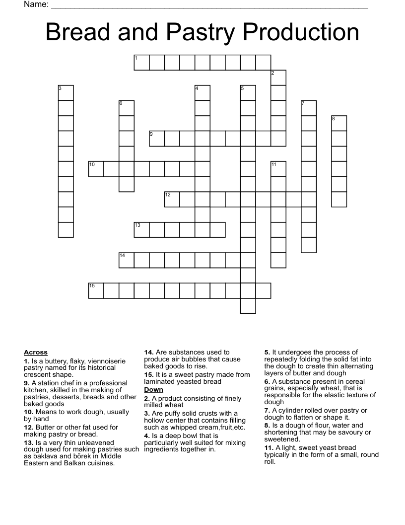 Bread and Pastry Production  Crossword