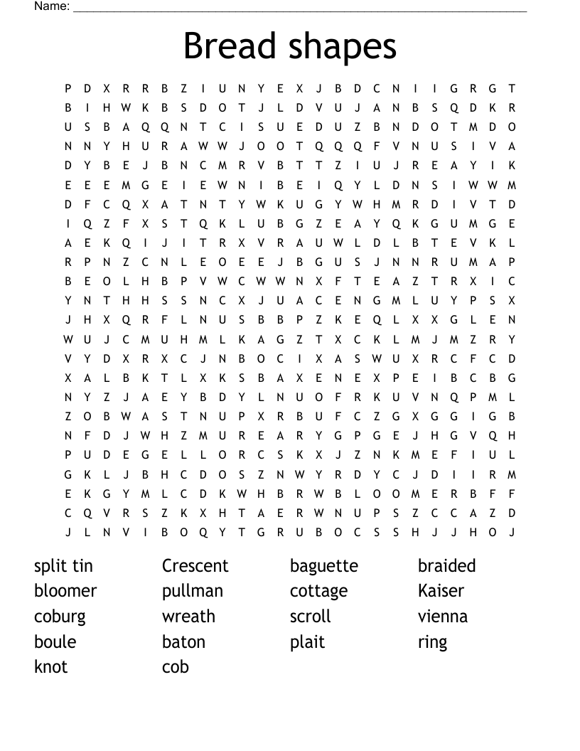 Bread shapes Word Search