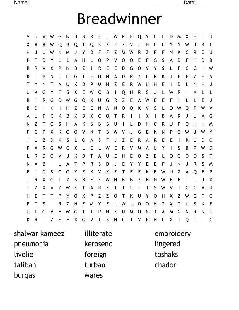 Breadwinner Word Search