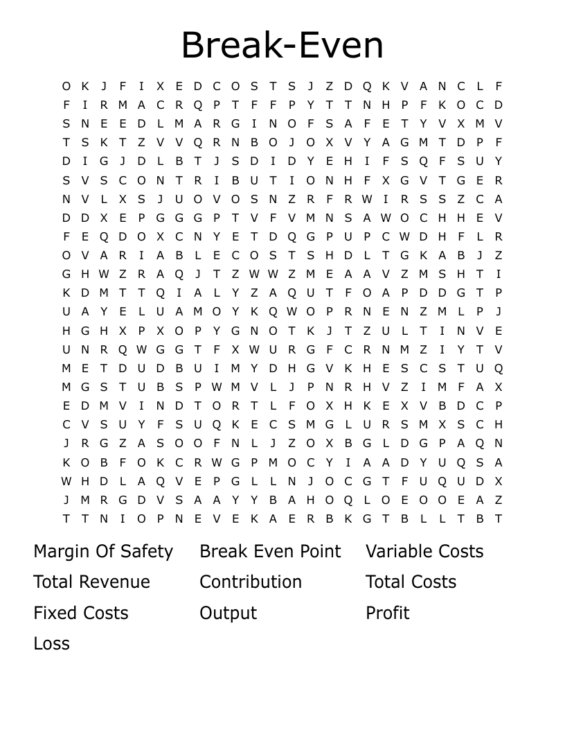 Break-Even Word Search