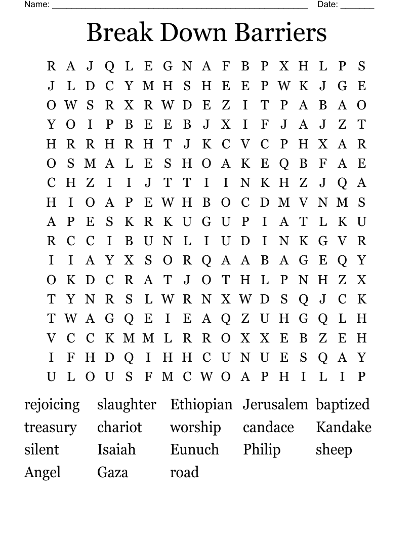 Break Down Barriers Word Search