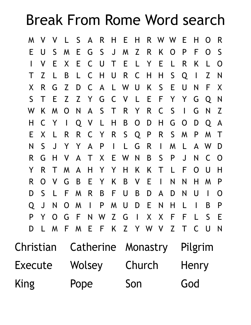 Break From Rome Word search