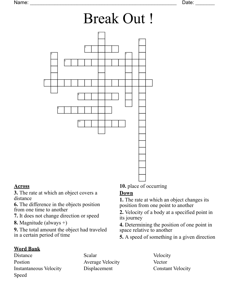 Break Out !  Crossword