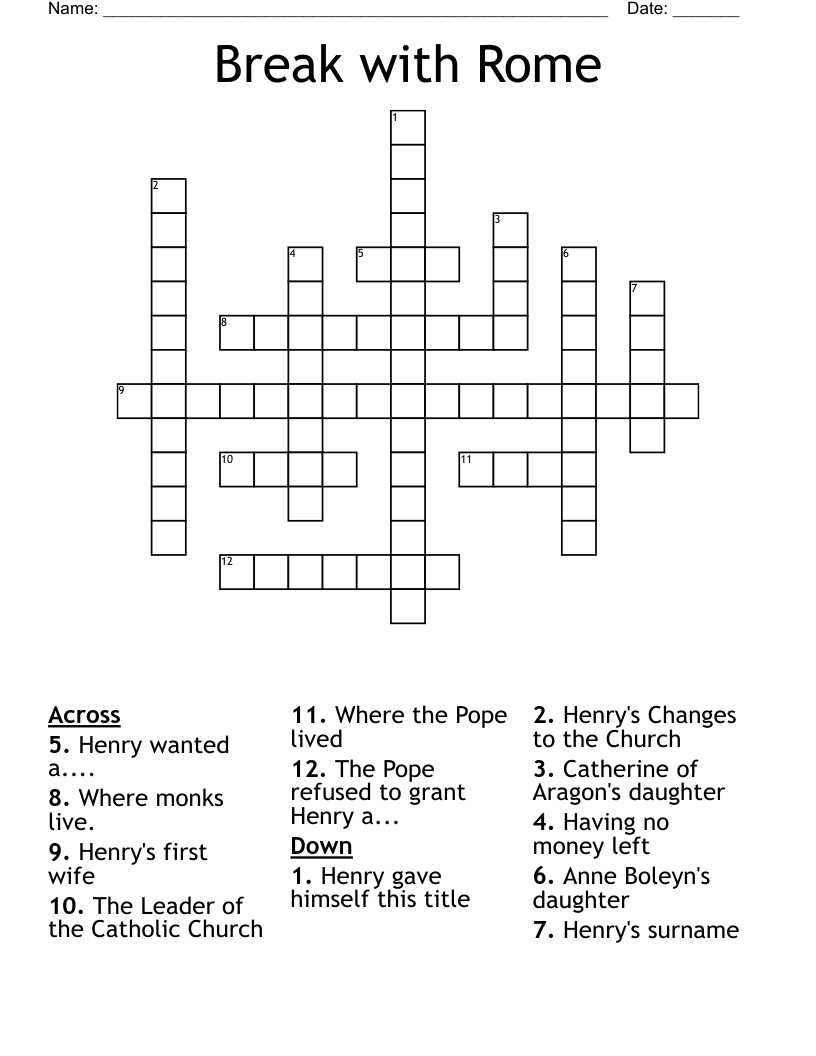 Break with Rome Crossword