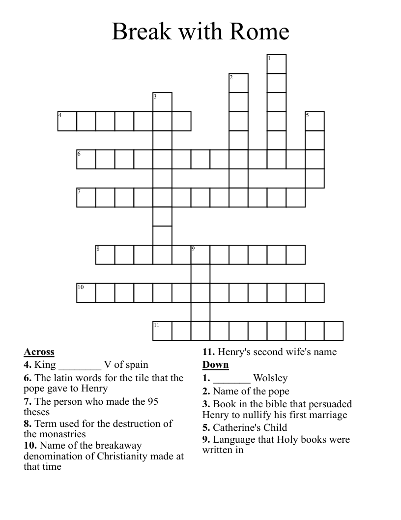 Break with Rome Crossword