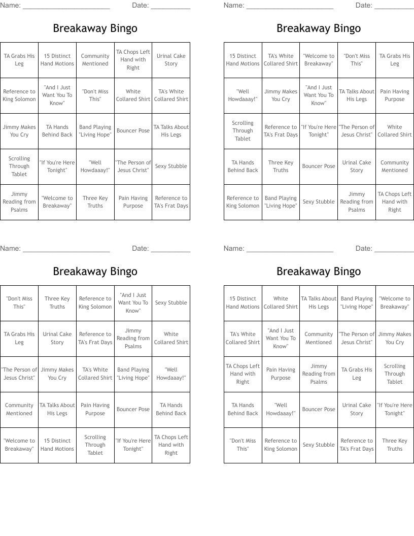 Breakaway Bingo