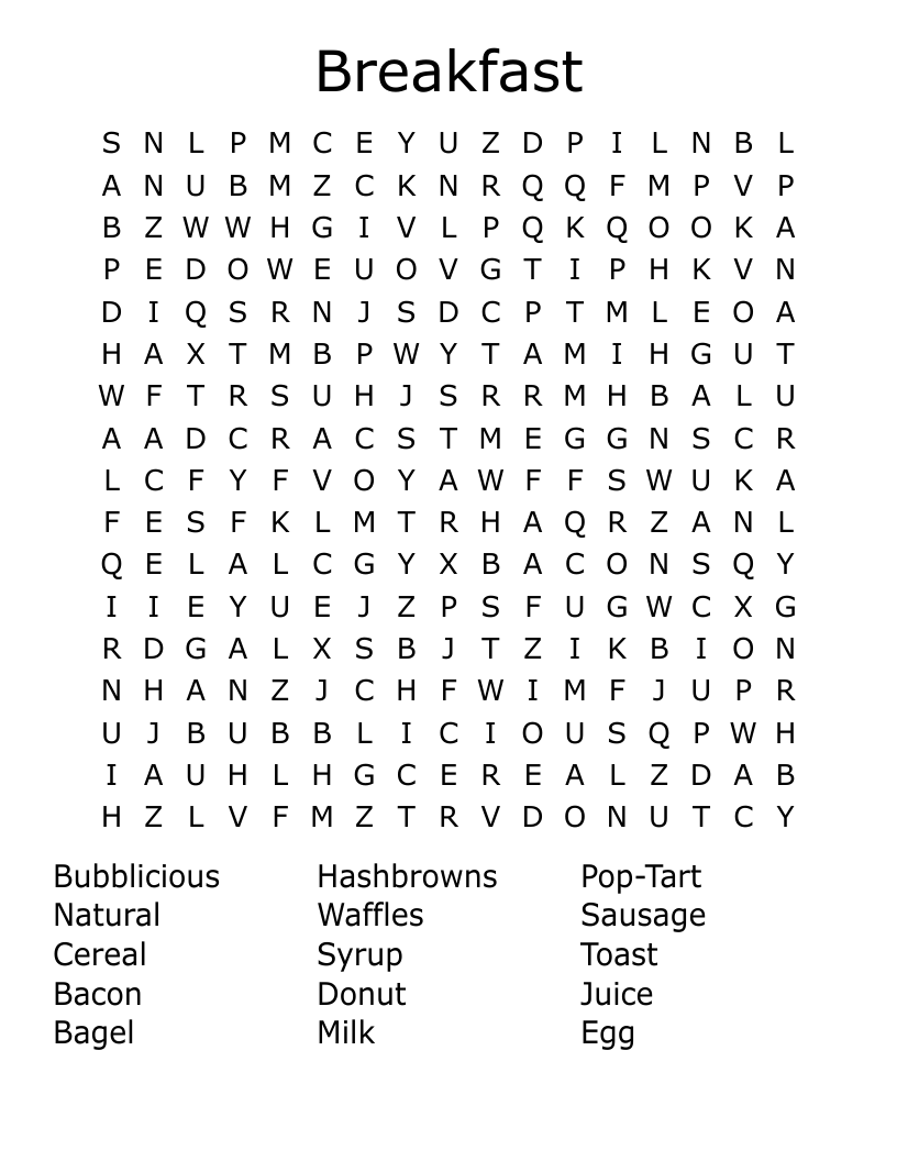 Breakfast Word Search