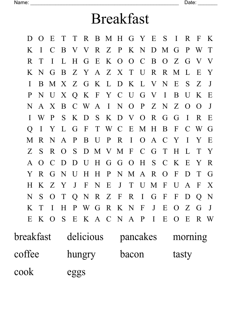Breakfast Word Search